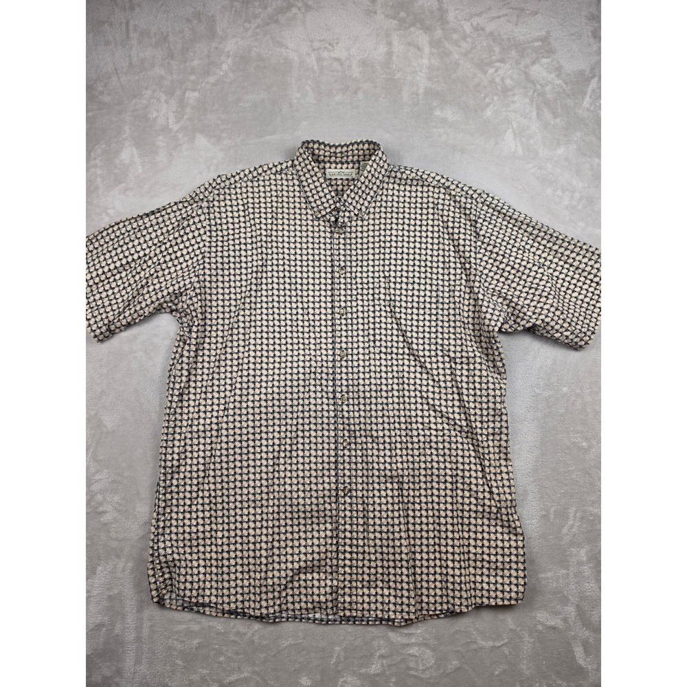 Natural Issue Button Up Shirt Mens 2XLT‎ Tan Black Geometric Short Sleeve Cotton